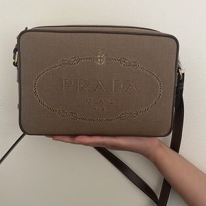 Brand New Stunning Prada Logo Beige Canvas Camera/Cross Body Bag